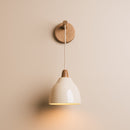 Speckled Cream Gloss Element Hanging Wall Light in Ceramic and Oak