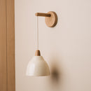 Speckled Cream Gloss Element Hanging Wall Light in Ceramic and Oak