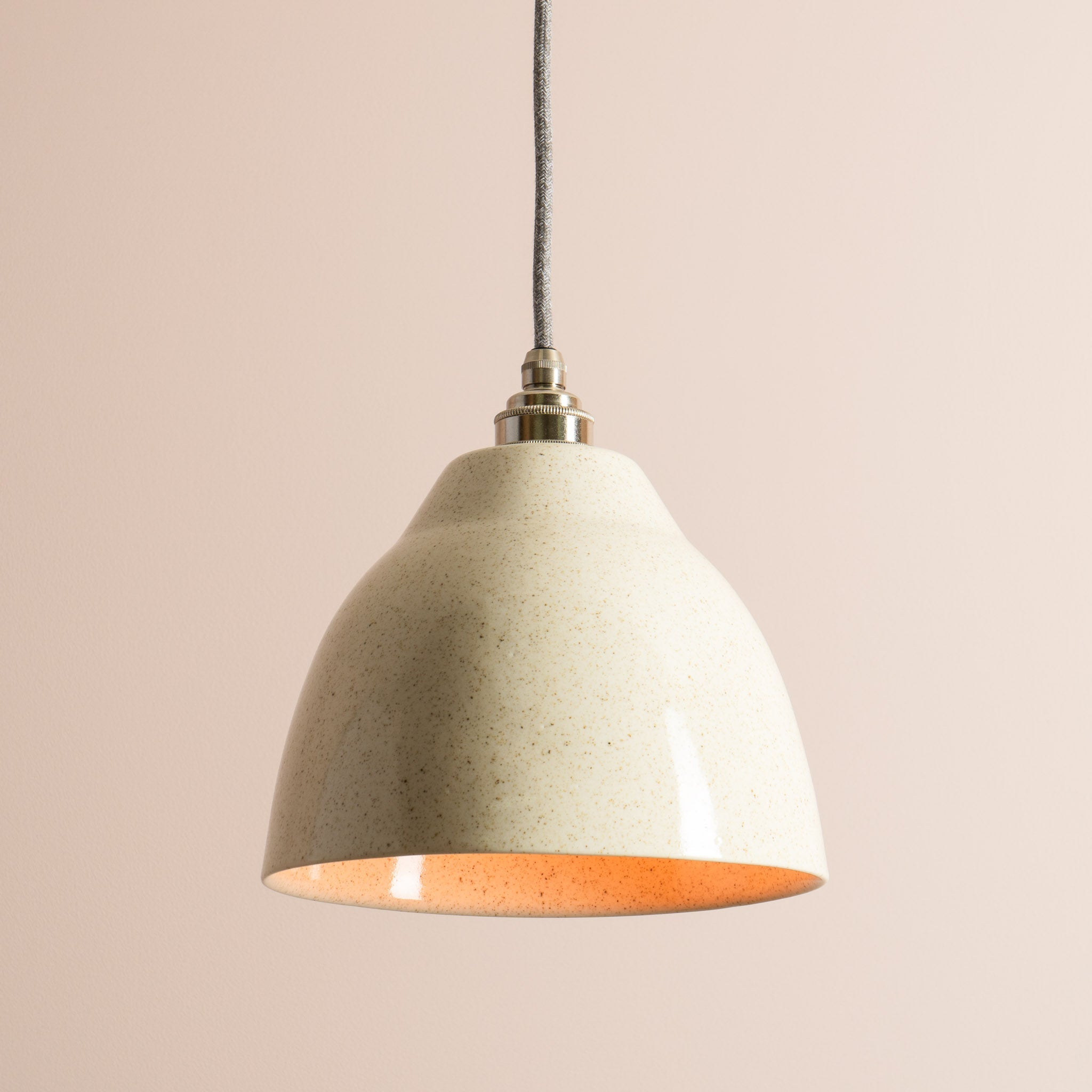 Speckled Cream Gloss Element Pendant Light in Ceramic and Brass/Nickel