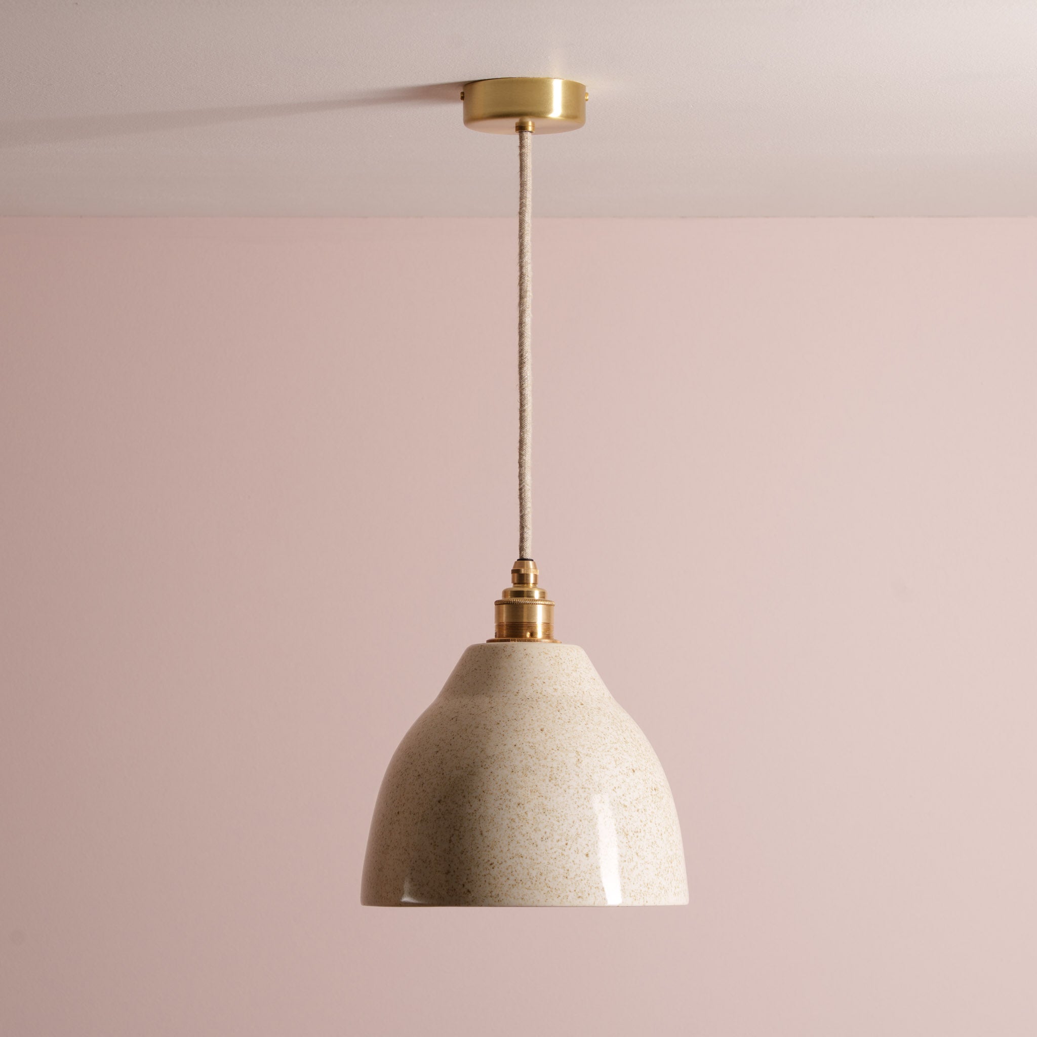 Speckled Cream Gloss Element Pendant Light in Ceramic and Brass/Nickel
