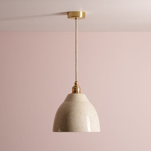 Speckled Cream Gloss Element Pendant Light in Ceramic and Brass/Nickel