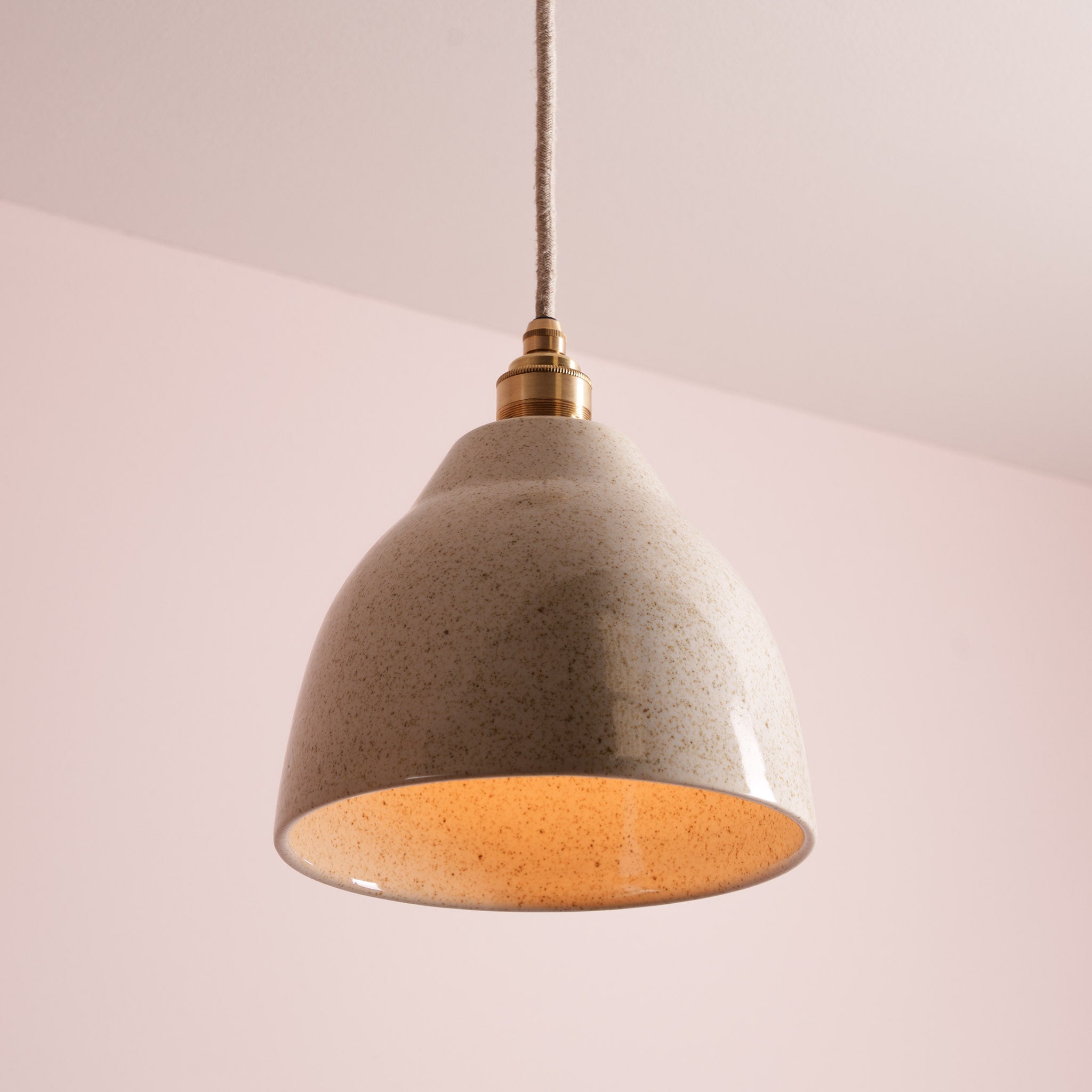 Speckled Cream Gloss Element Pendant Light in Ceramic and Brass/Nickel