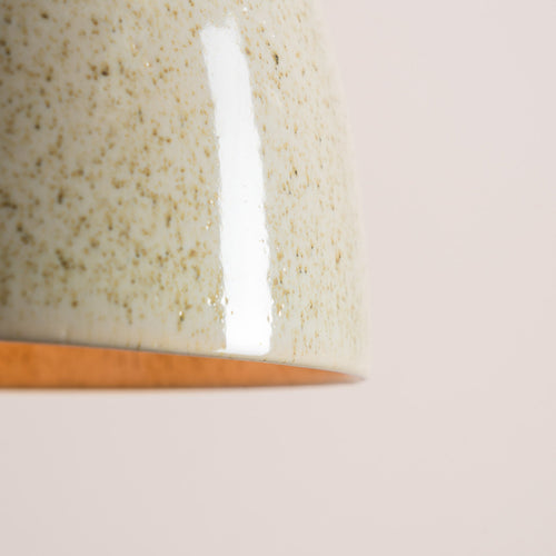 Speckled Cream Gloss Element Pendant Light in Ceramic and Oak