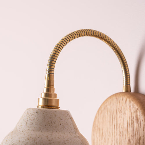 Speckled Cream Gloss Flex Wall Light in Brass/Nickel, Ceramic and Oak - Small Element