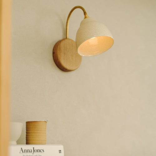 Speckled Cream Gloss Flex Wall Light in Brass/Nickel, Ceramic and Oak - Small Element
