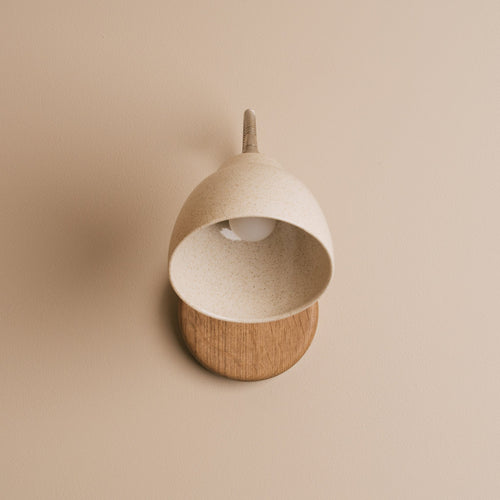 Speckled Cream Gloss Flex Wall Light in Brass/Nickel, Ceramic and Oak - Small Element