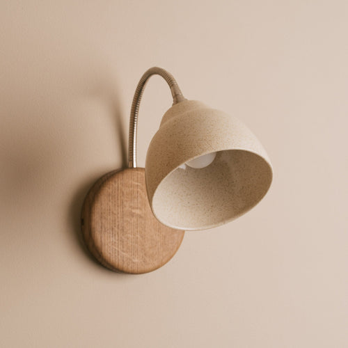 Speckled Cream Gloss Flex Wall Light in Brass/Nickel, Ceramic and Oak - Small Element