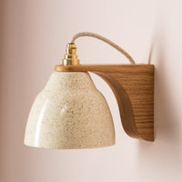 Speckled Cream Gloss Right-Angle Element Wall Light in Ceramic and Oak