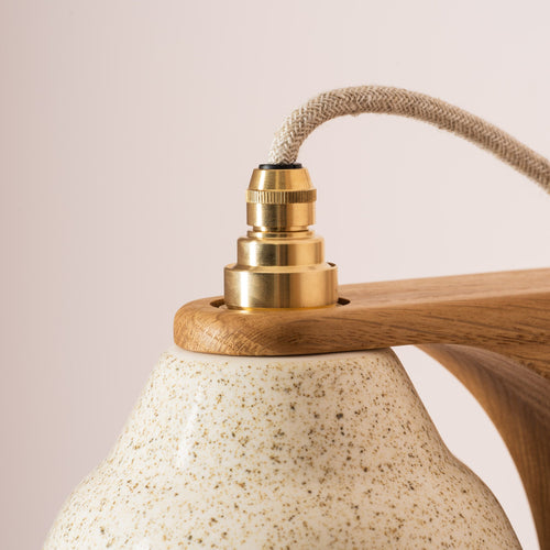 Speckled Cream Gloss Right-Angle Element Wall Light in Ceramic and Oak