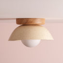 Speckled Cream Gloss Small Dawn Ceiling Light in Ceramic and Oak