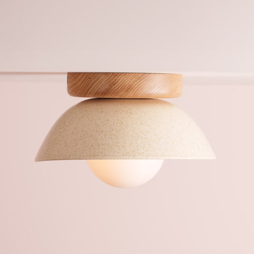 Speckled Cream Gloss Small Dawn Ceiling Light in Ceramic and Oak