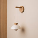 Small Dawn Hanging Wall Light in Ceramic and Oak - Speckled Cream Gloss