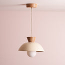 Speckled Cream Gloss Small Dawn Pendant Light in Ceramic and Oak
