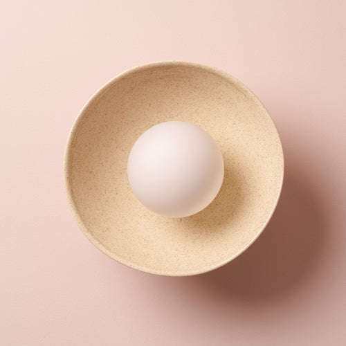 Speckled Cream Gloss Small Dawn Wall Light in Ceramic and Oak