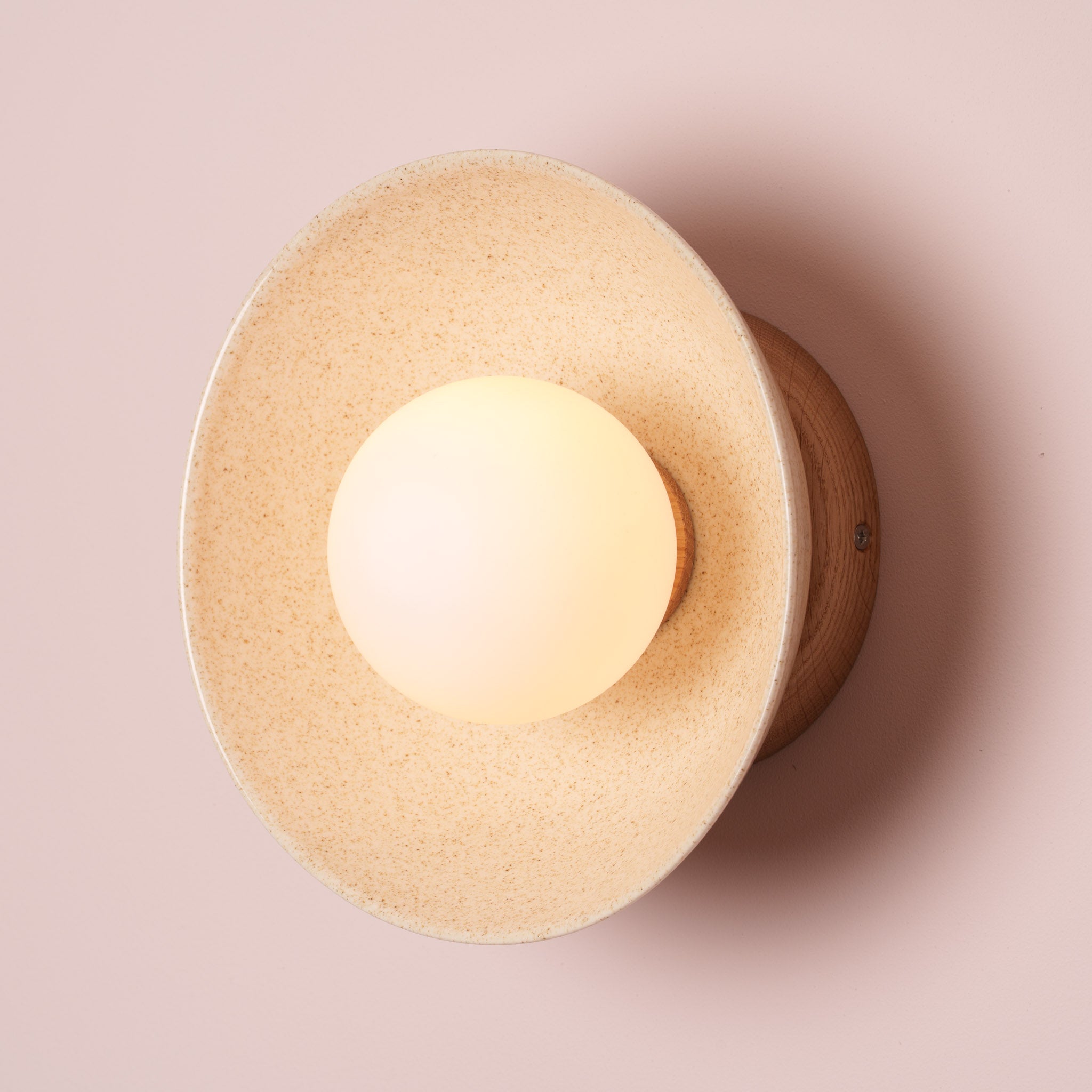 Speckled Cream Gloss Small Dawn Wall Light in Ceramic and Oak