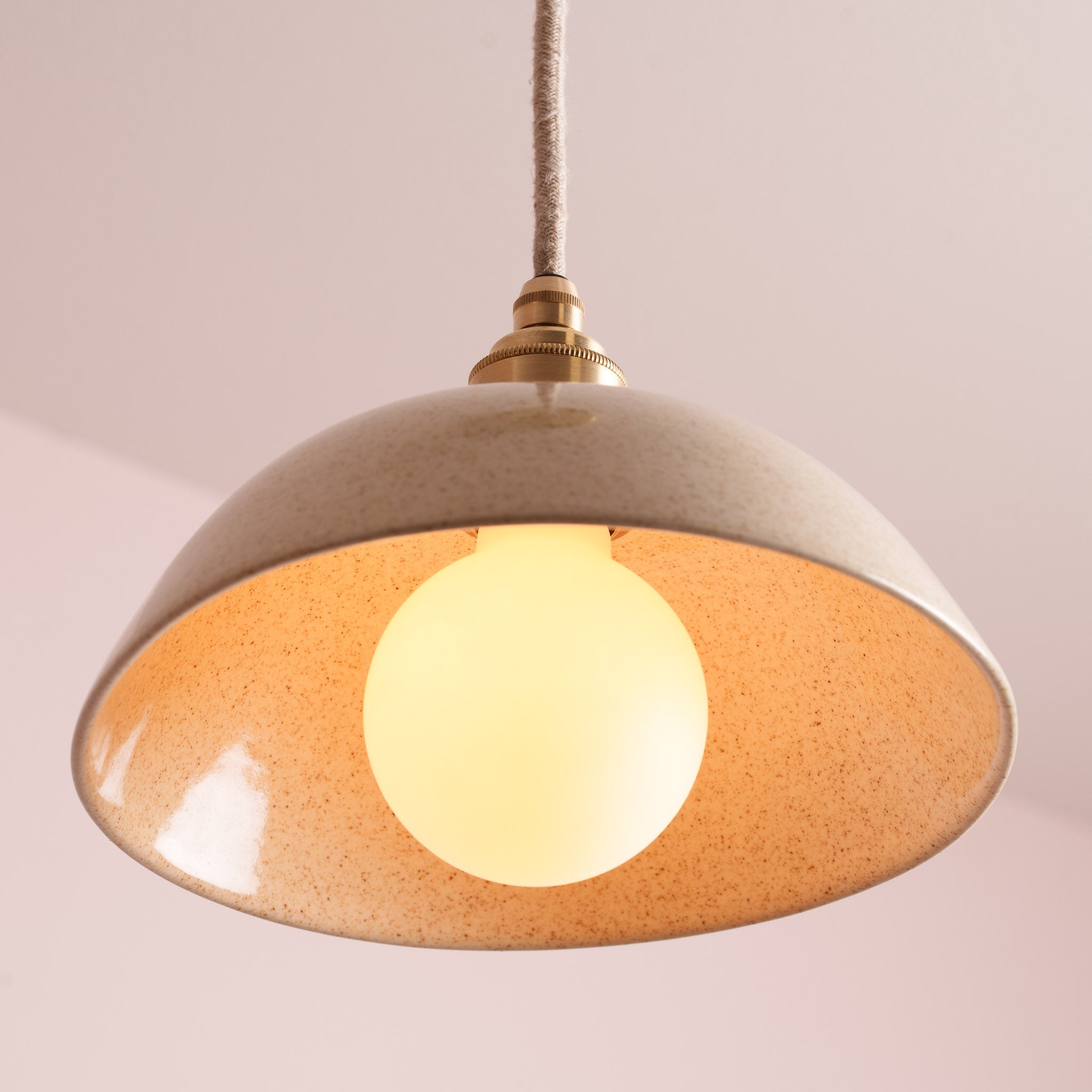Speckled Cream Gloss Small Dusk Ceramic Lamp Shade and Pendant Set