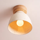 Speckled Cream Gloss Small Element Flush Mount Ceiling Light in Ceramic and Oak