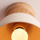 Speckled Cream Gloss Small Element Flush Mount Ceiling Light in Ceramic and Oak