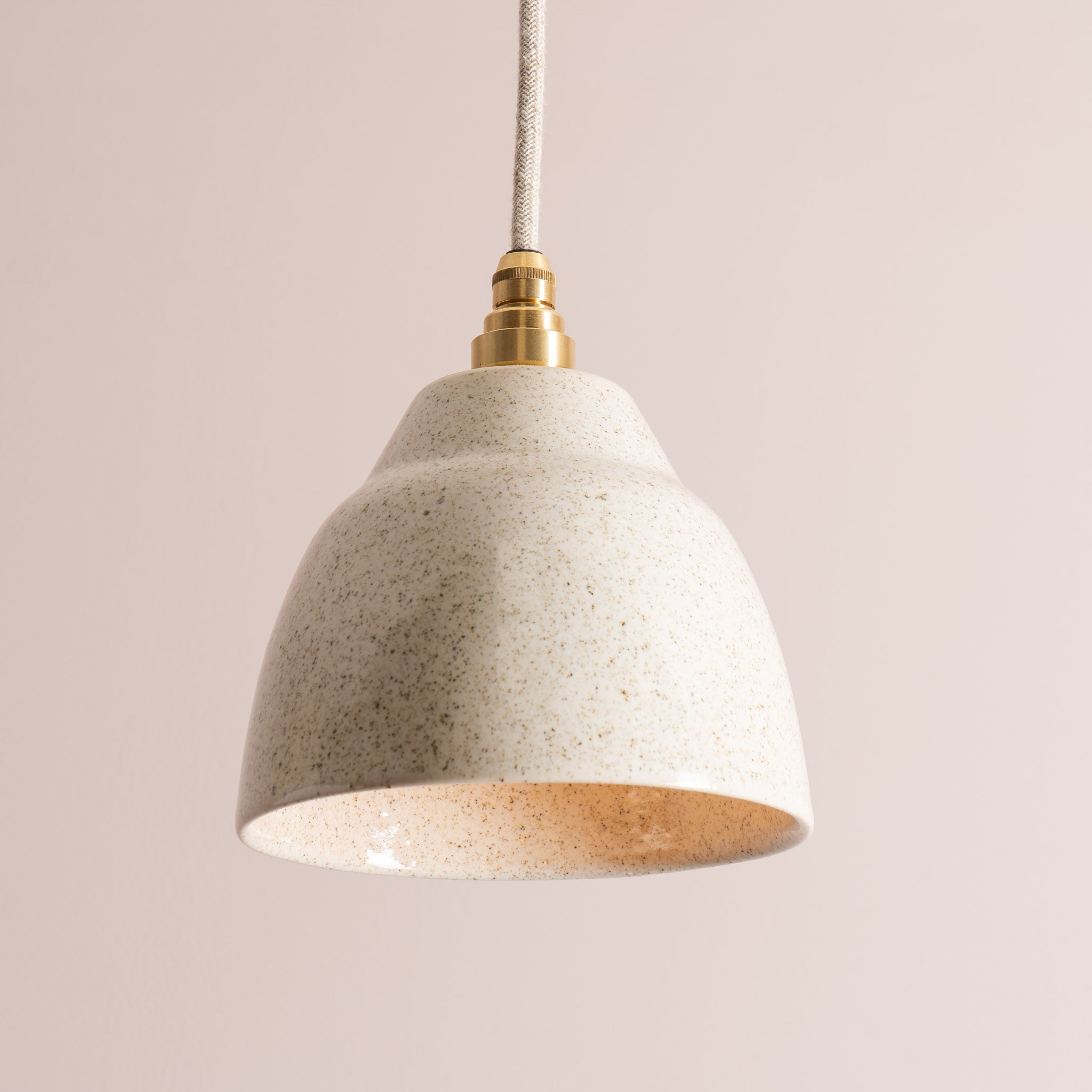 Small Speckled Cream Gloss Element Pendant Light in Ceramic and Brass/Nickel