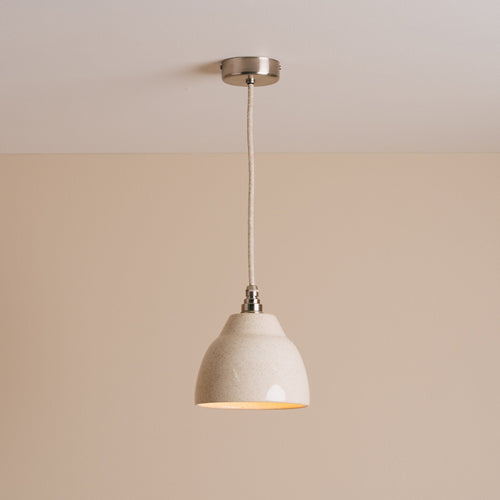 Small Speckled Cream Gloss Element Pendant Light in Ceramic and Brass/Nickel