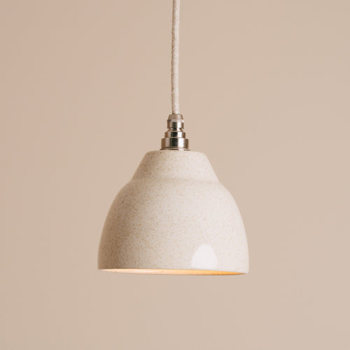 Small Speckled Cream Gloss Element Pendant Light in Ceramic and Brass/Nickel