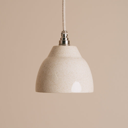 Small Speckled Cream Gloss Element Pendant Light in Ceramic and Brass/Nickel