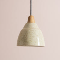 Small Speckled Cream Gloss Element Pendant Light in Ceramic and Oak