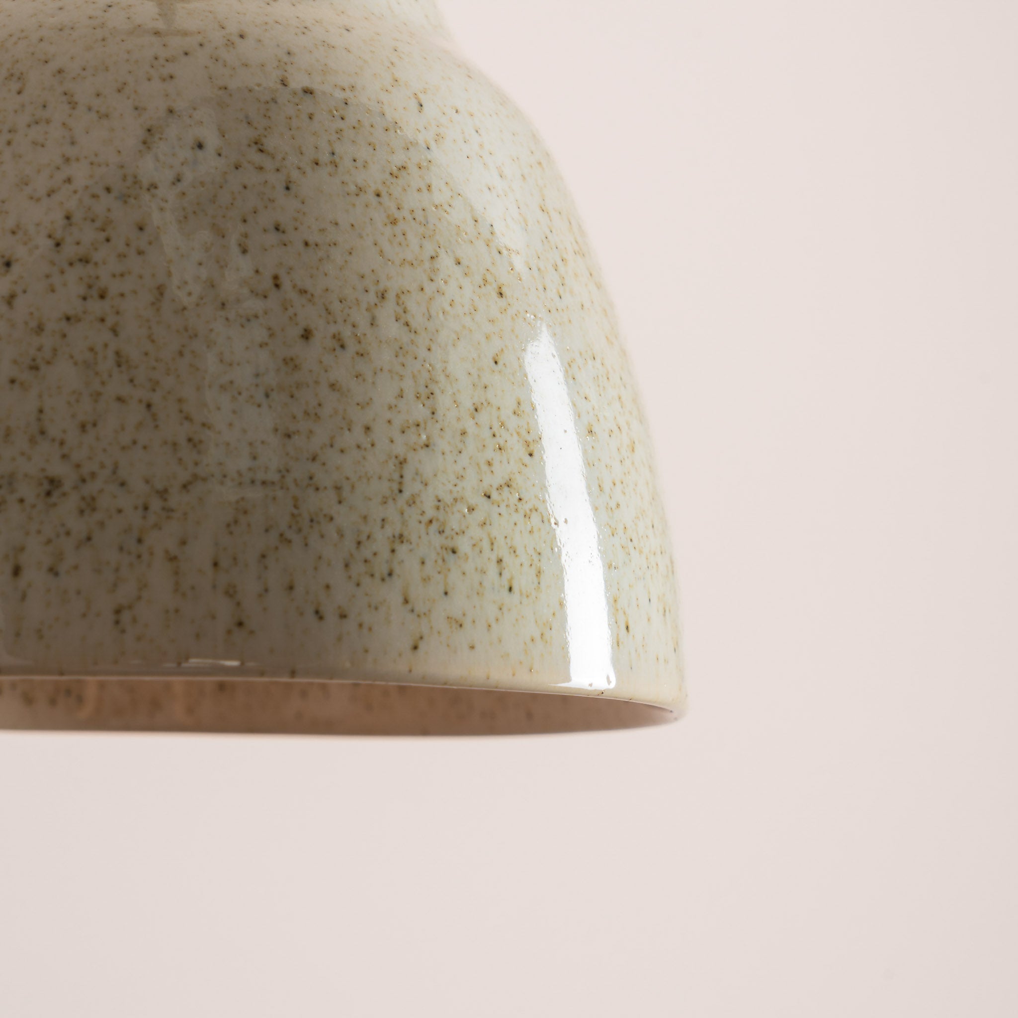 Small Speckled Cream Gloss Element Pendant Light in Ceramic and Oak