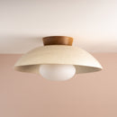 Speckled Cream Gloss XL Dawn Flush Mount Ceiling Light in Ceramic and Oak