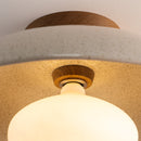 Speckled Cream Gloss XL Dawn Flush Mount Ceiling Light in Ceramic and Oak
