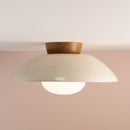 Speckled Cream Gloss XL Dawn Flush Mount Ceiling Light in Ceramic and Oak