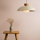Speckled Cream Gloss XL Dawn Pendant Light in Ceramic and Oak