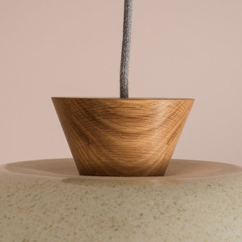 Speckled Cream Gloss XL Dawn Pendant Light in Ceramic and Oak