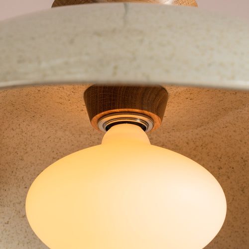 Speckled Cream Gloss XL Dawn Pendant Light in Ceramic and Oak