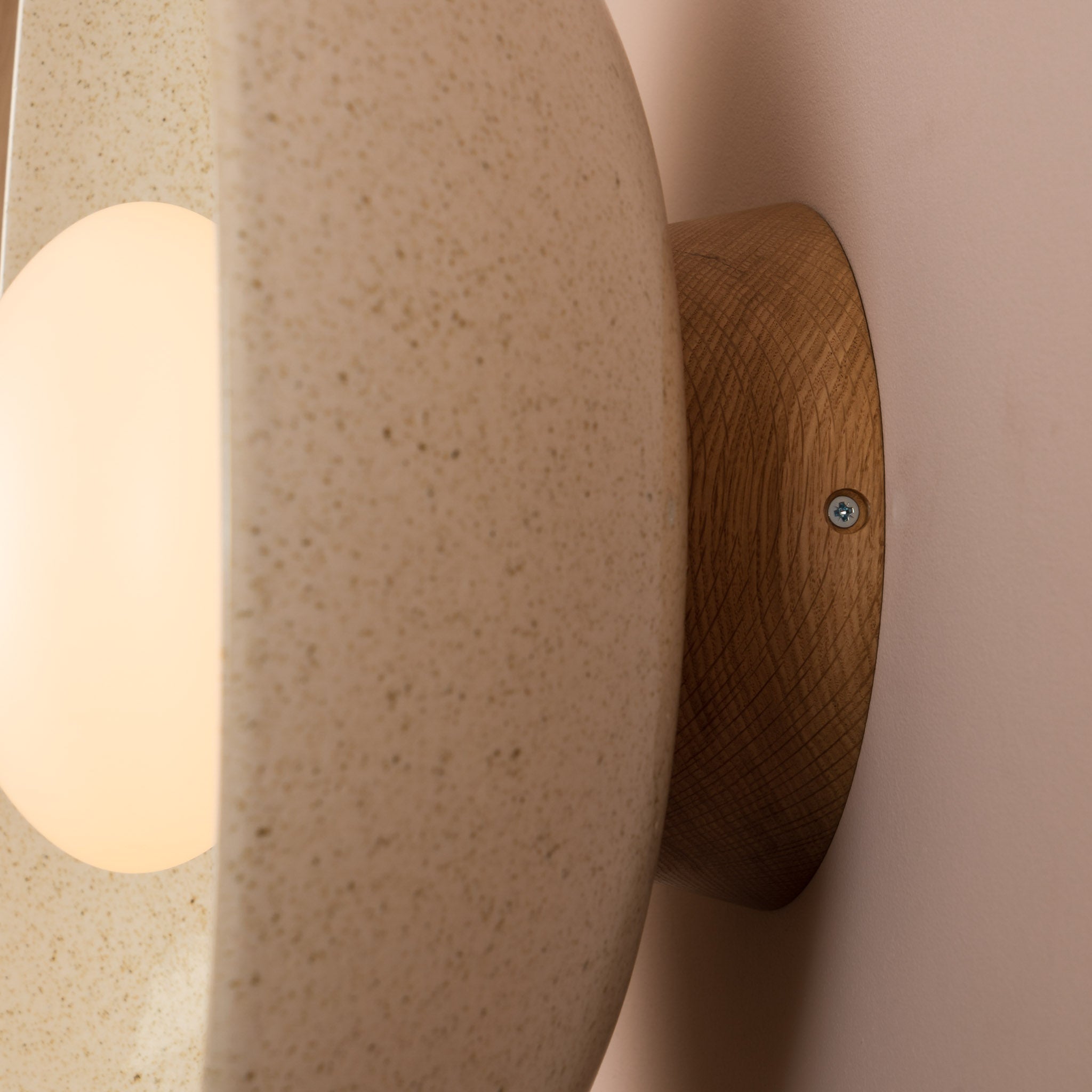 Speckled Cream Gloss XL Dawn Wall Light Sconce in Ceramic and Oak