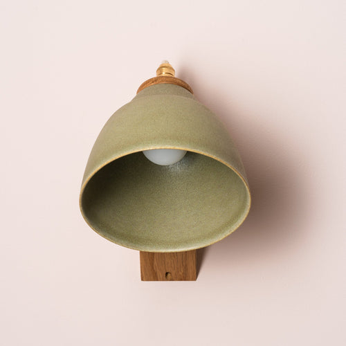 Green Element Wall Light in Ceramic and Oak