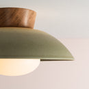 Green Dawn Flush Mount Ceiling Light in Ceramic and Oak