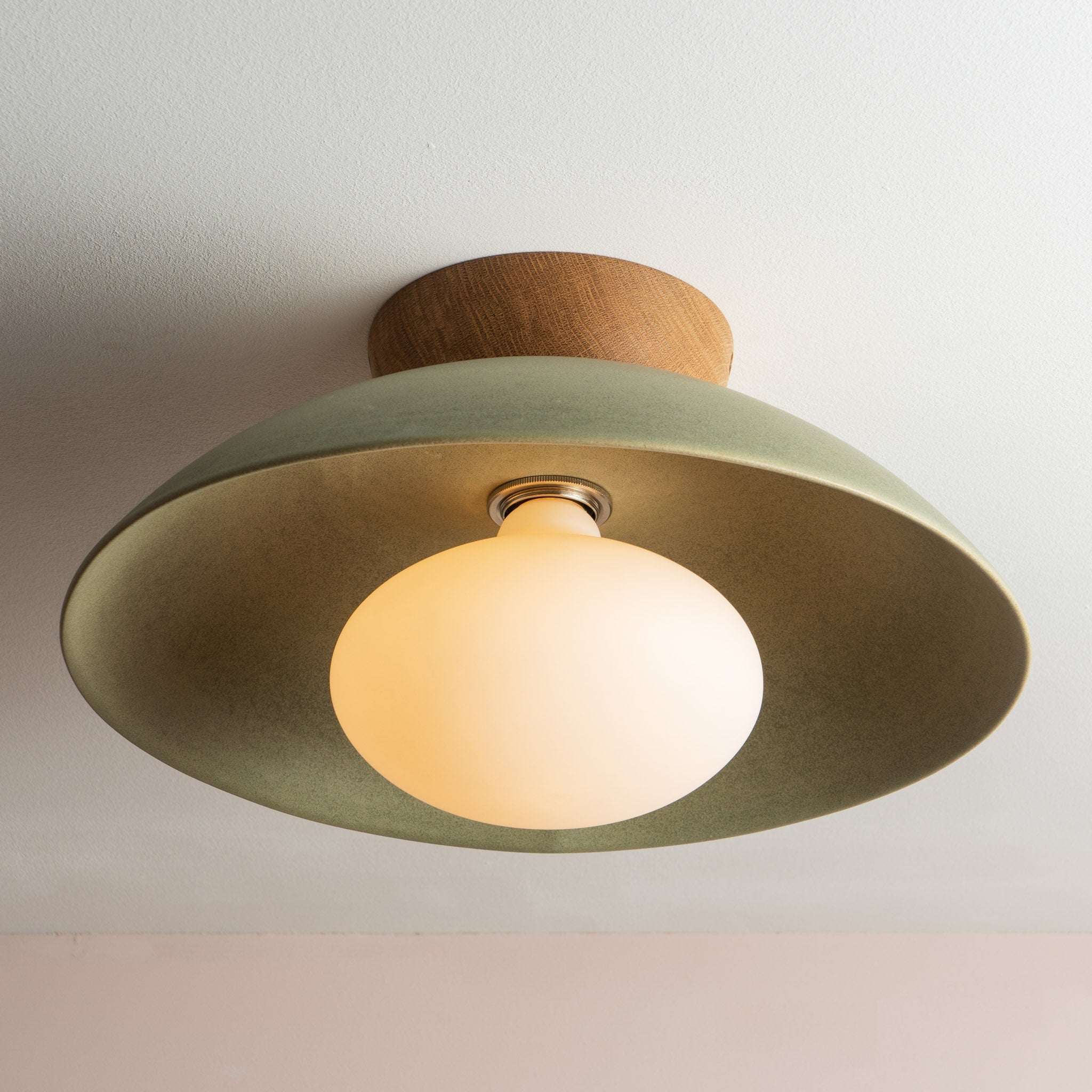 Dawn Flush Mount Ceiling Light in Ceramic and Oak [OUTLET]