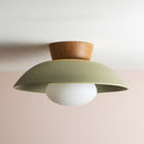 Green Dawn Flush Mount Ceiling Light in Ceramic and Oak