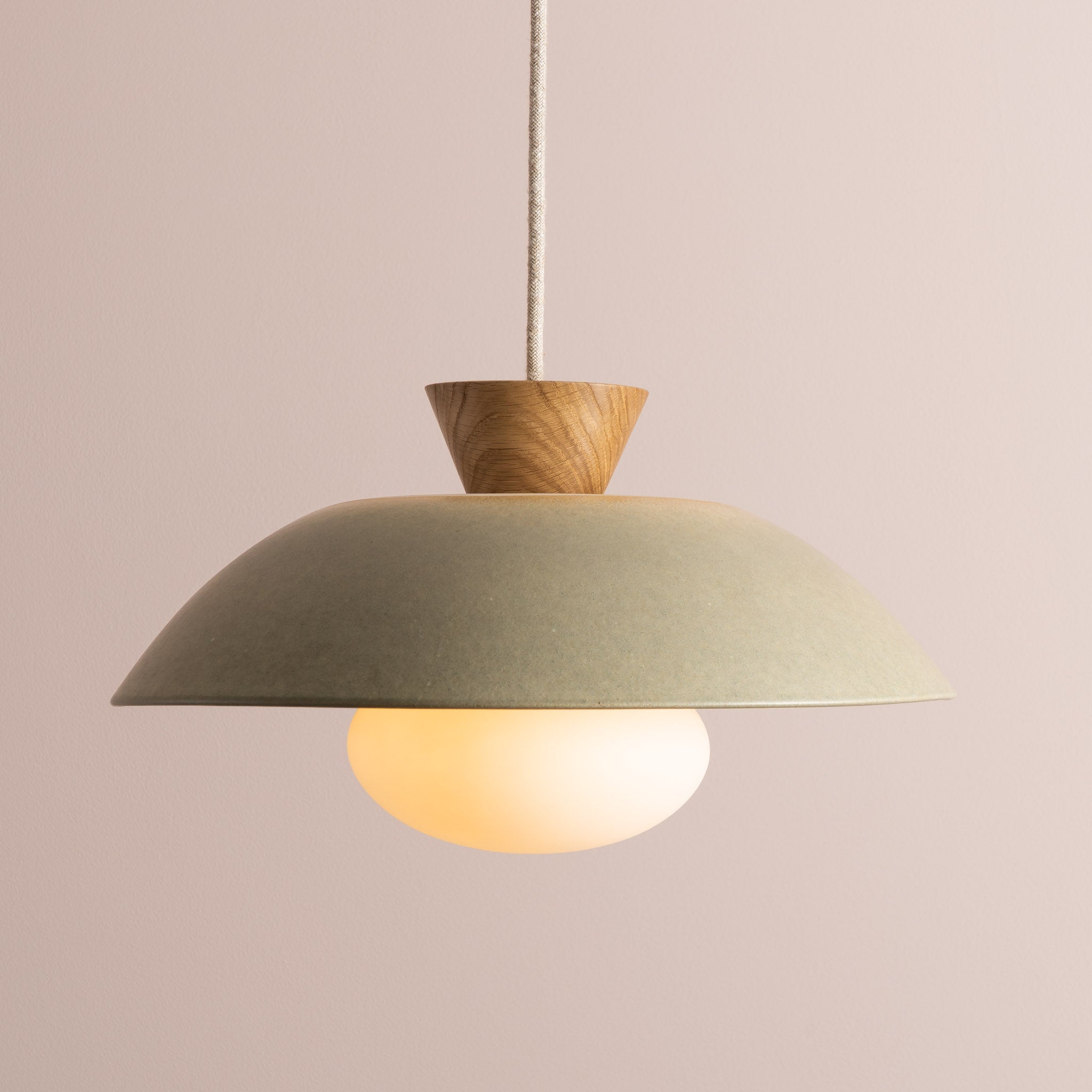 Green Dawn Pendant Light in Ceramic and Oak