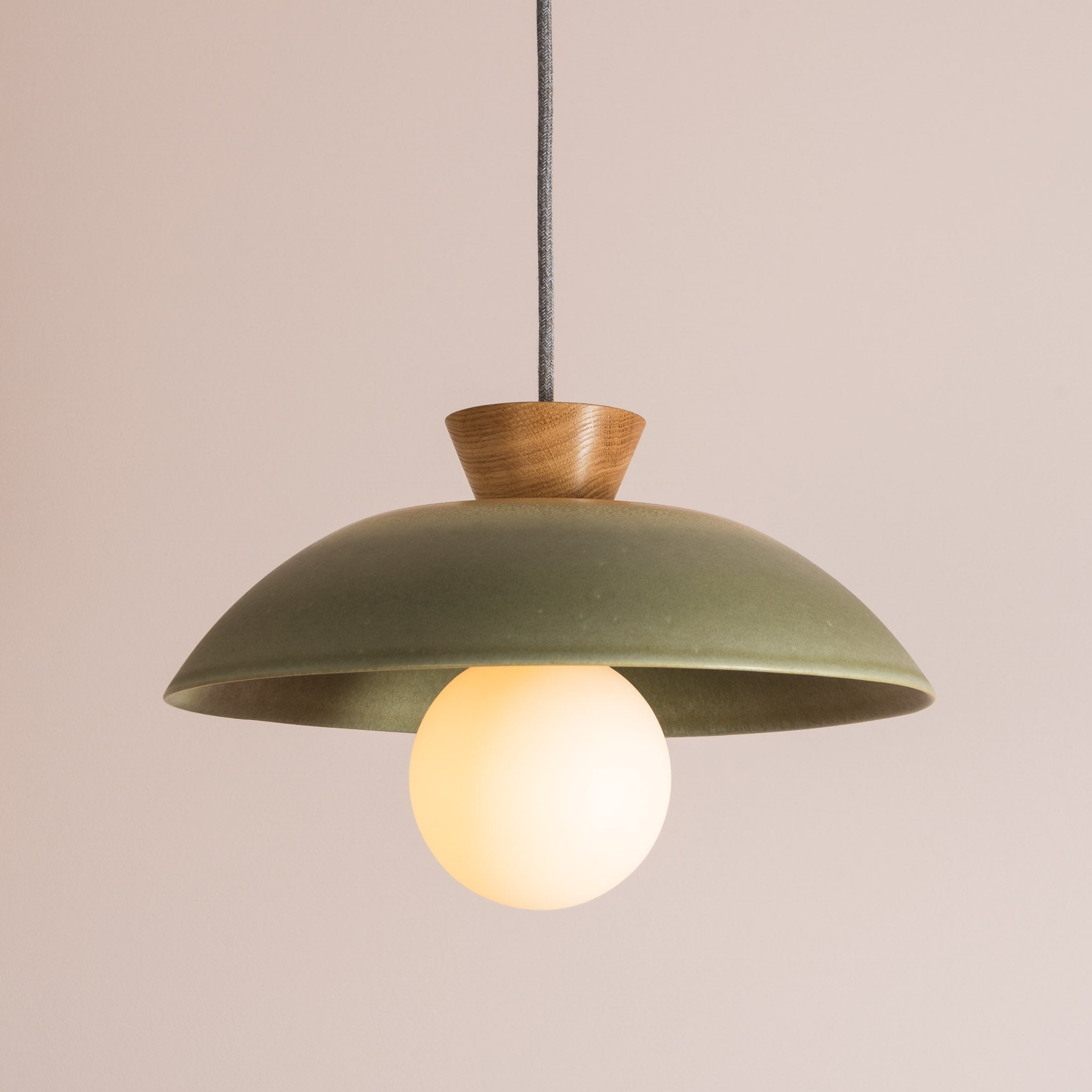 Green Dawn Pendant Light in Ceramic and Oak