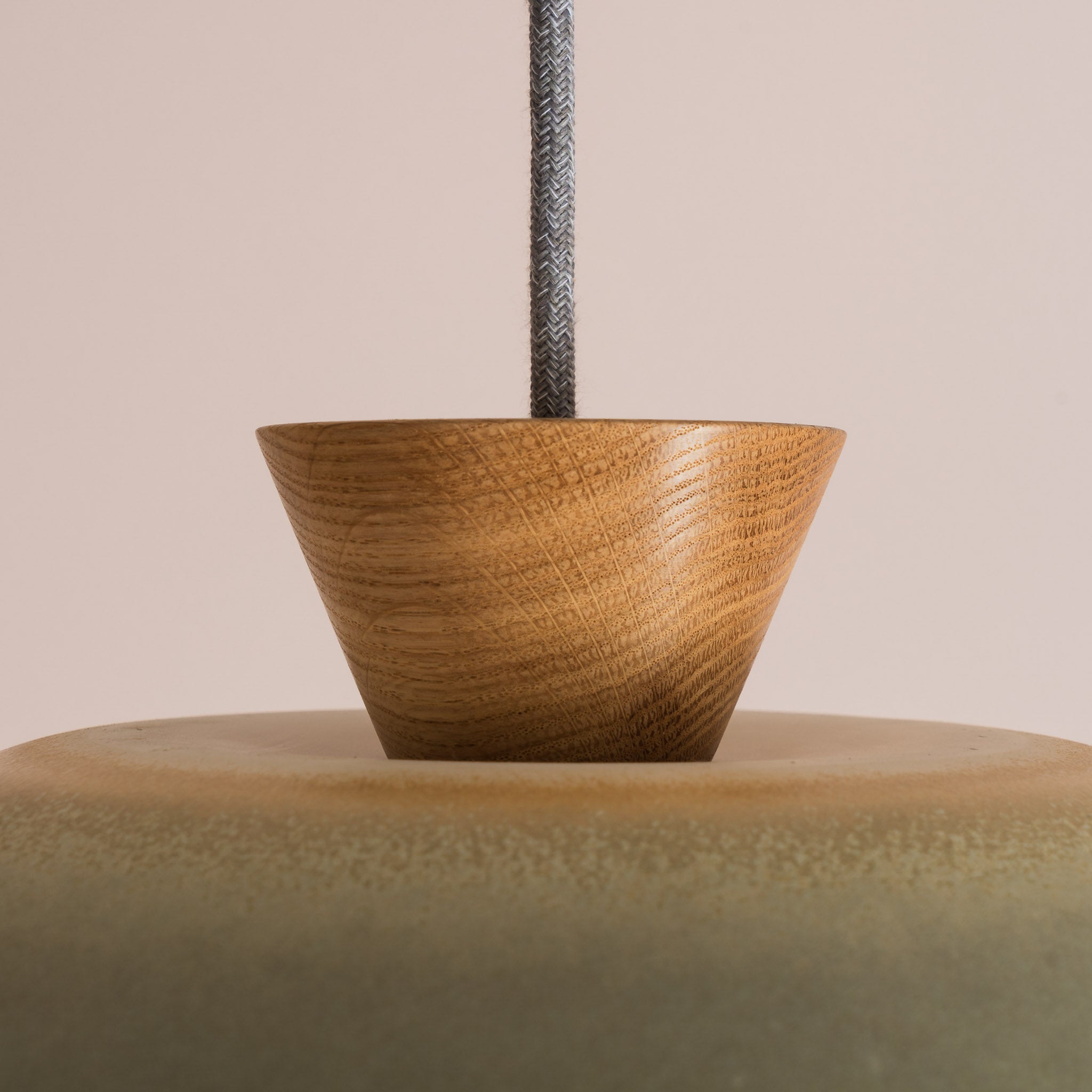 Green Dawn Pendant Light in Ceramic and Oak