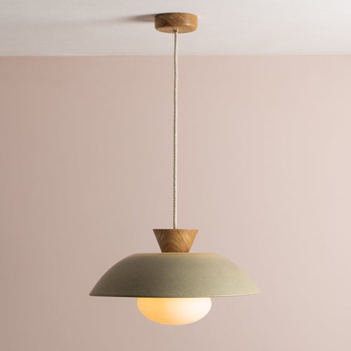 Green Dawn Pendant Light in Ceramic and Oak