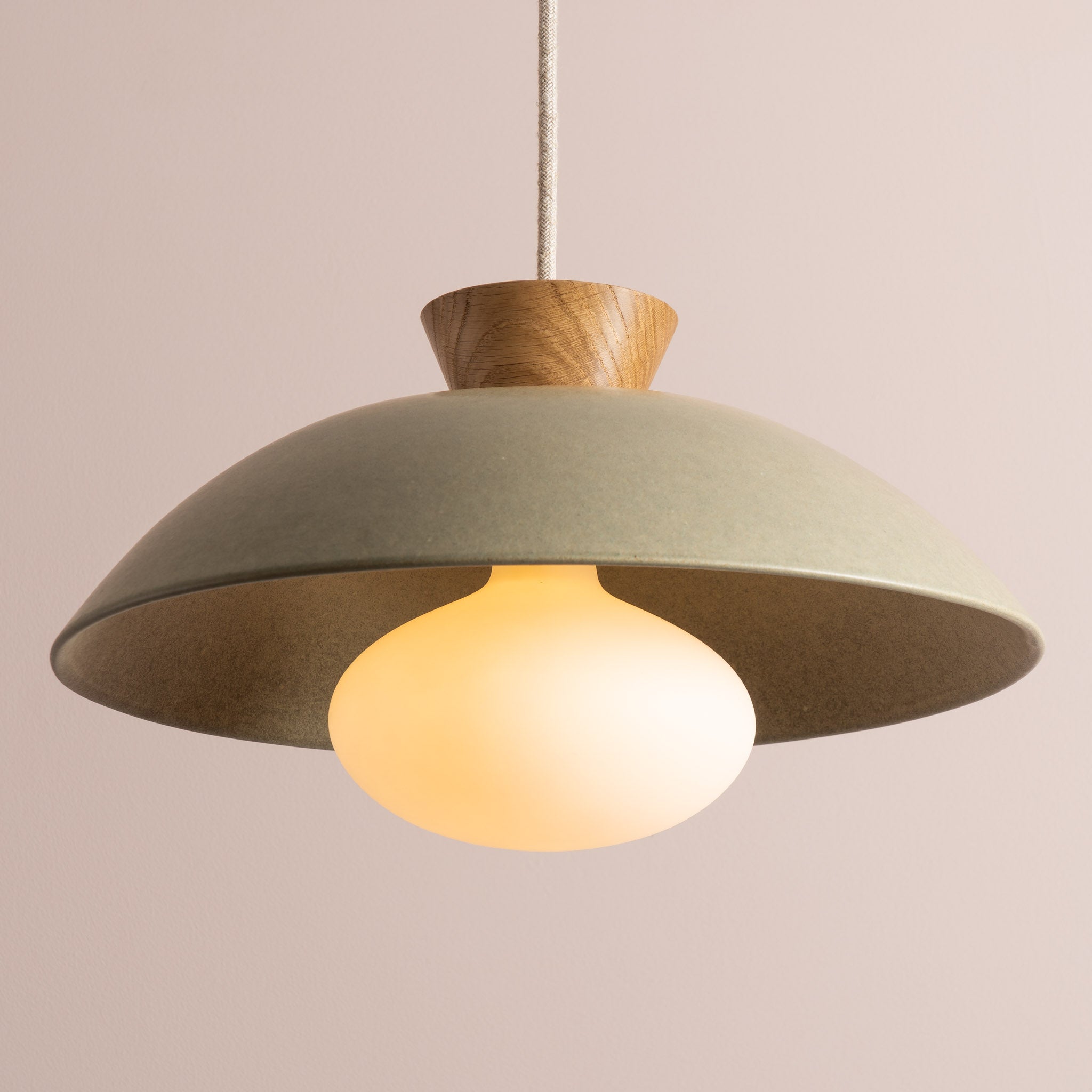 Green Dawn Pendant Light in Ceramic and Oak