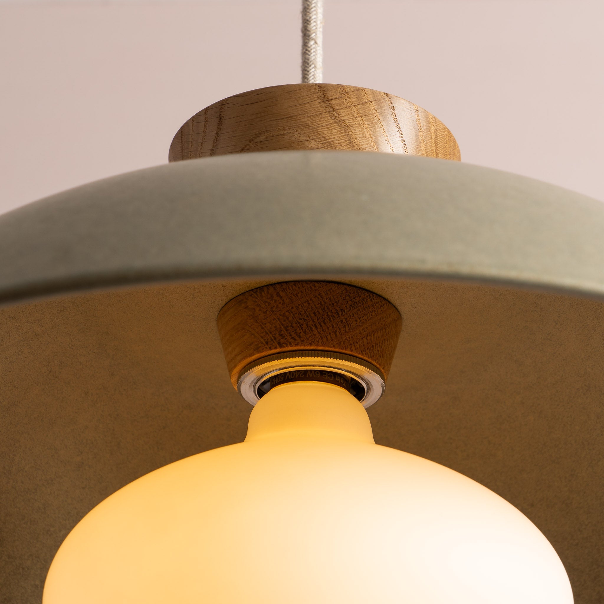Green Dawn Pendant Light in Ceramic and Oak