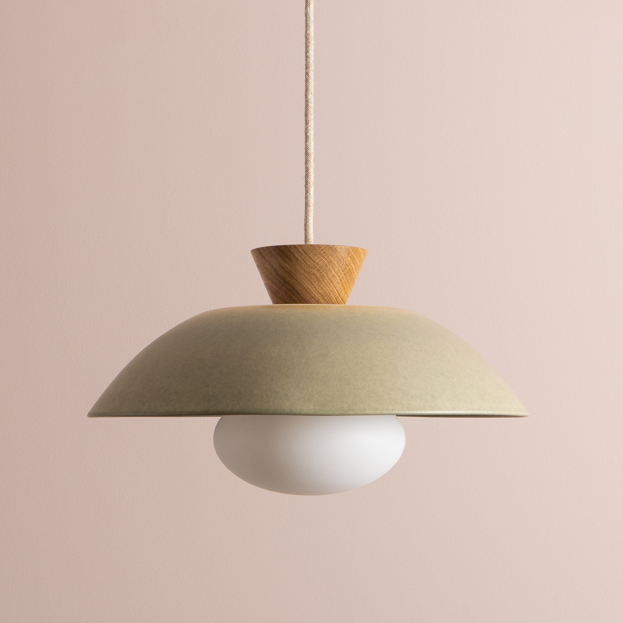 Green Dawn Pendant Light in Ceramic and Oak