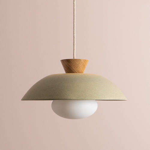 Green Dawn Pendant Light in Ceramic and Oak