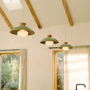 Green Dawn Pendant Light in Ceramic and Oak
