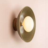 Green Dawn Wall Light Sconce in Ceramic and Oak