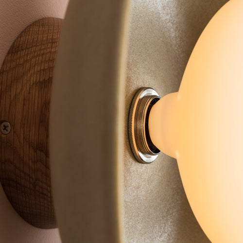 Green Dawn Wall Light Sconce in Ceramic and Oak